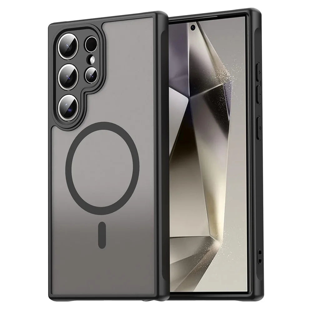 For Samsung Galaxy S25 Ultra Magnetic Case Anti Drop PC + TPU Phone Cover - Black - 1