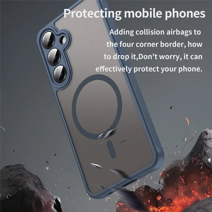 For Samsung Galaxy S25 Magnetic Case Anti Drop PC + TPU Phone Cover - Blue - 3