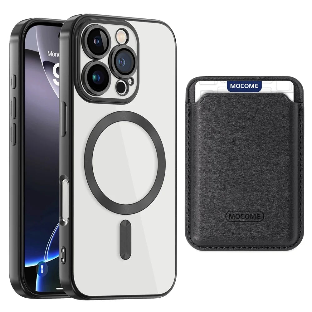 For iPhone 16 Pro Case Compatible with MagSafe TPU + PC Mobile Cover with Card Bag - Black - 1
