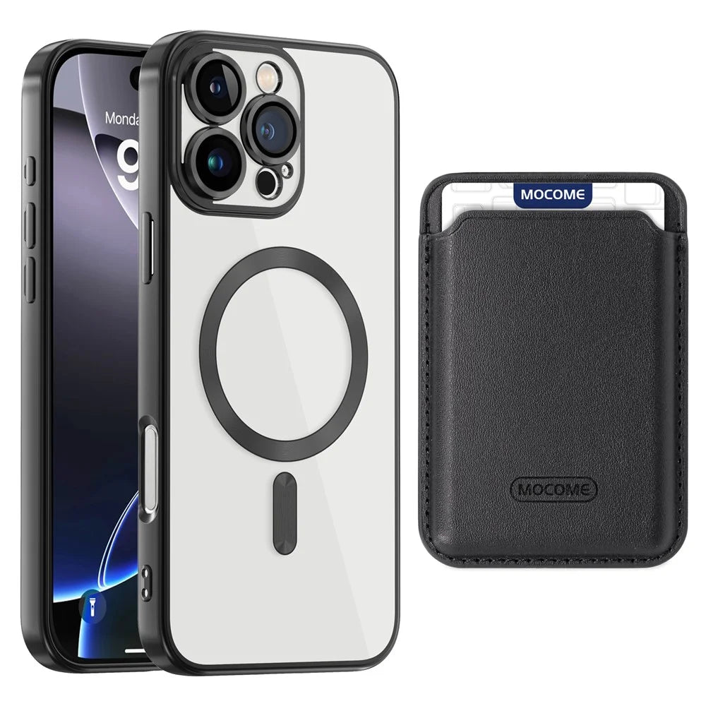 For iPhone 16 Pro Max Case Compatible with MagSafe TPU + PC Mobile Cover with Card Bag - Black - 1