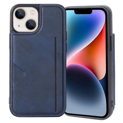 HANMAN Mika Series For iPhone 14 Magnetic Closure Card Slots Case PU Leather Coated TPU Anti-drop Phone Cover - Blue - 1