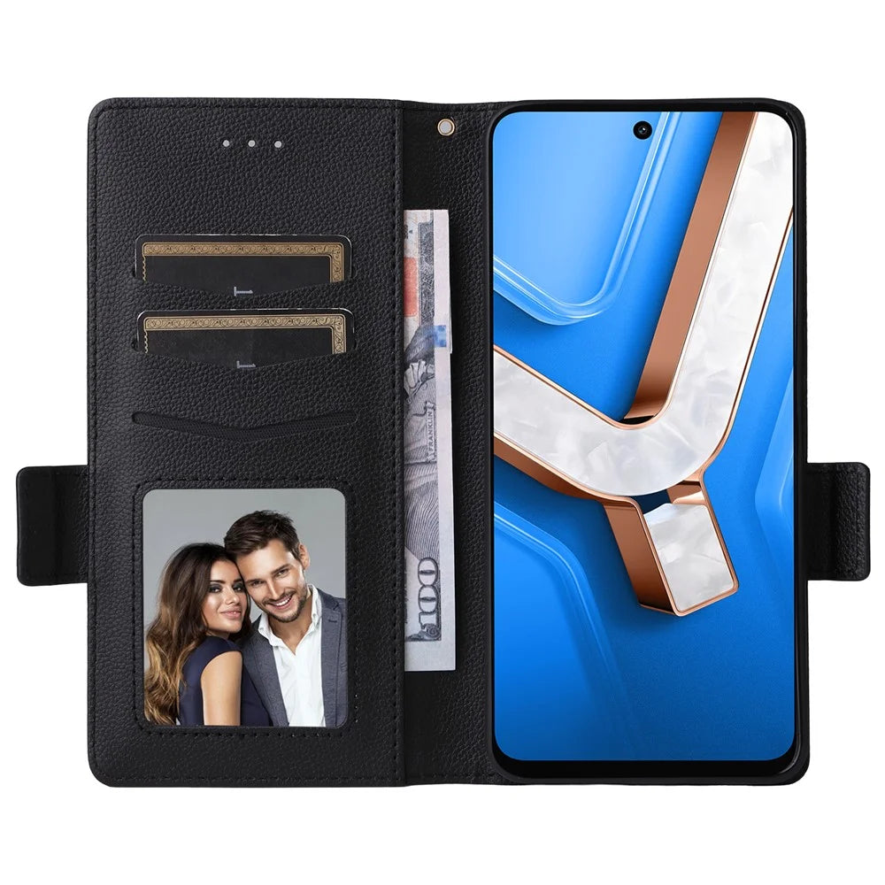 For vivo Y29 4G / T4x 5G Case with Wrist Strap Litchi Texture PU Leather Wallet Phone Cover - Black - 2