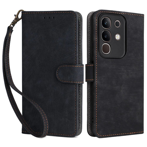 For vivo Y29 4G / T4x 5G Case Wallet RFID Blocking PU Leather Cover Viewing Stand - Black - 1