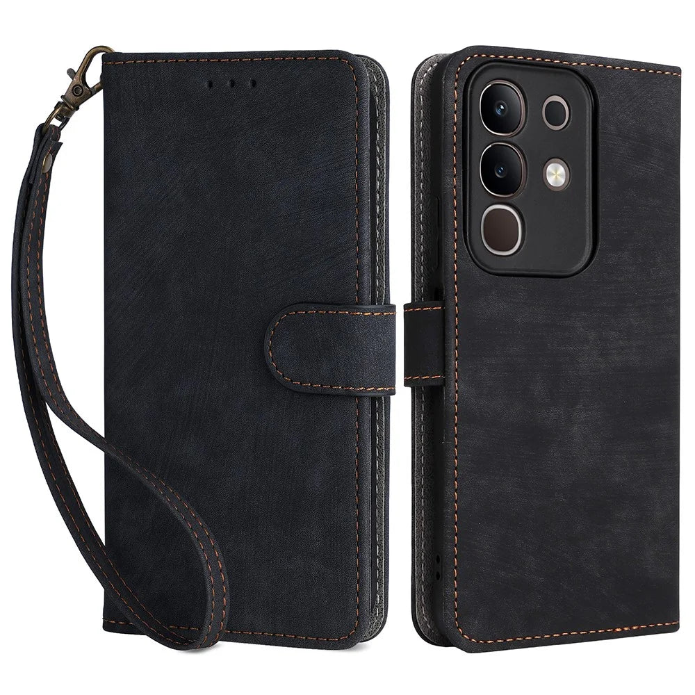 For vivo Y29 4G / T4x 5G Case Wallet RFID Blocking PU Leather Cover Viewing Stand - Black - 1