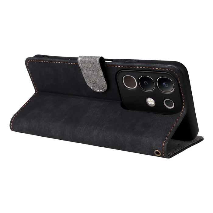 For vivo Y29 4G / T4x 5G Case Wallet RFID Blocking PU Leather Cover Viewing Stand - Black - 5