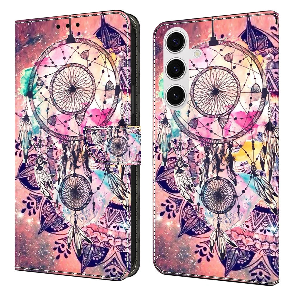 For Samsung Galaxy S25 Wallet Case Pattern Printing Stand Leather Flip Phone Cover - Wind Chime - 1