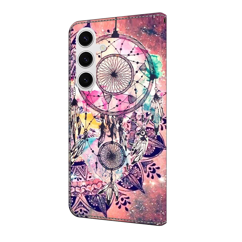 For Samsung Galaxy S25 Wallet Case Pattern Printing Stand Leather Flip Phone Cover - Wind Chime - 5