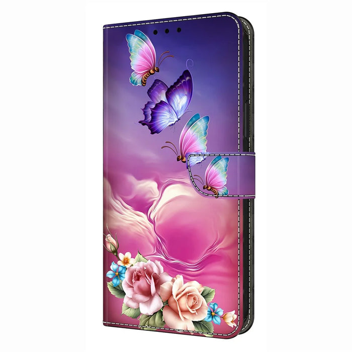 For iPhone 16 Wallet Case Pattern Printing Stand Leather Flip Phone Cover - Floral Butterfly - 4