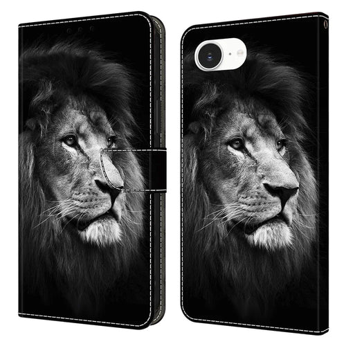 For iPhone 17e / 16e Wallet Case Pattern Printing Stand Leather Flip Phone Cover - Lion - 1