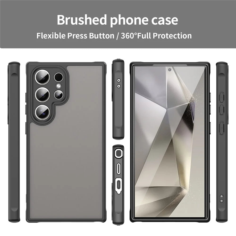 For Samsung Galaxy S24 Ultra Case Drop Proof Airbags Frosted Translucent PC + TPU Phone Back Cover - Black - 3