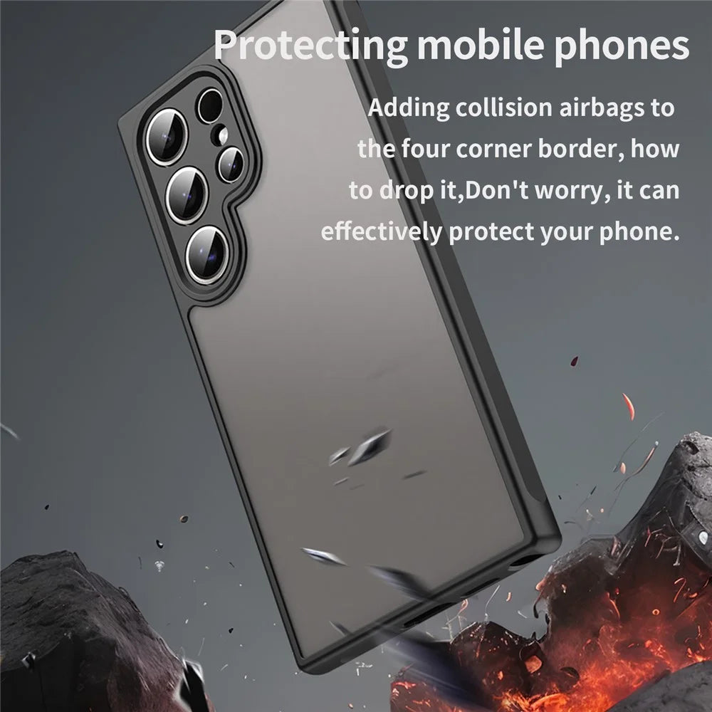 For Samsung Galaxy S24 Ultra Case Drop Proof Airbags Frosted Translucent PC + TPU Phone Back Cover - Black - 5