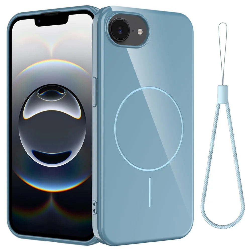 For iPhone 17e / 16e Magnetic Case Compatible with MagSafe TPU Phone Back Cover with Lanyard - Blue - 1