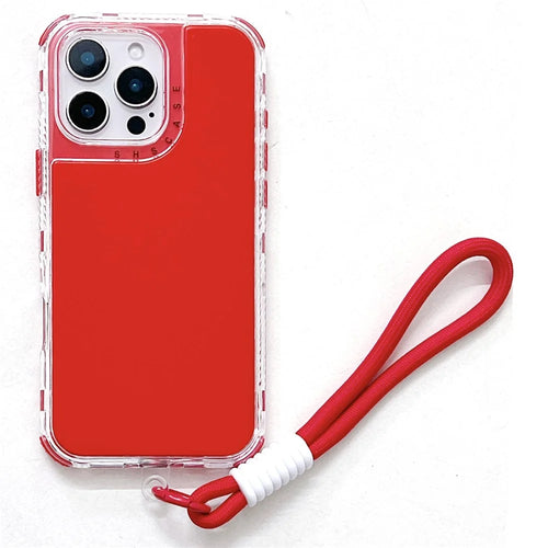 For iPhone 16 Pro Case 3 in 1 Drop-Proof PC + TPU Phone Back Cover with Wrist Strap - Red - 1