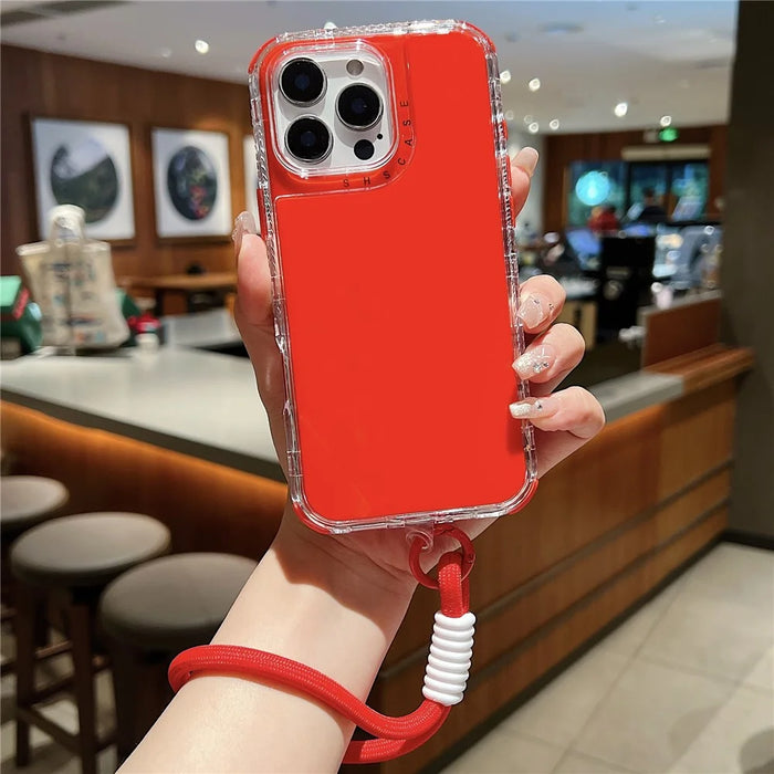 For iPhone 16 Pro Case 3 in 1 Drop-Proof PC + TPU Phone Back Cover with Wrist Strap - Red - 2