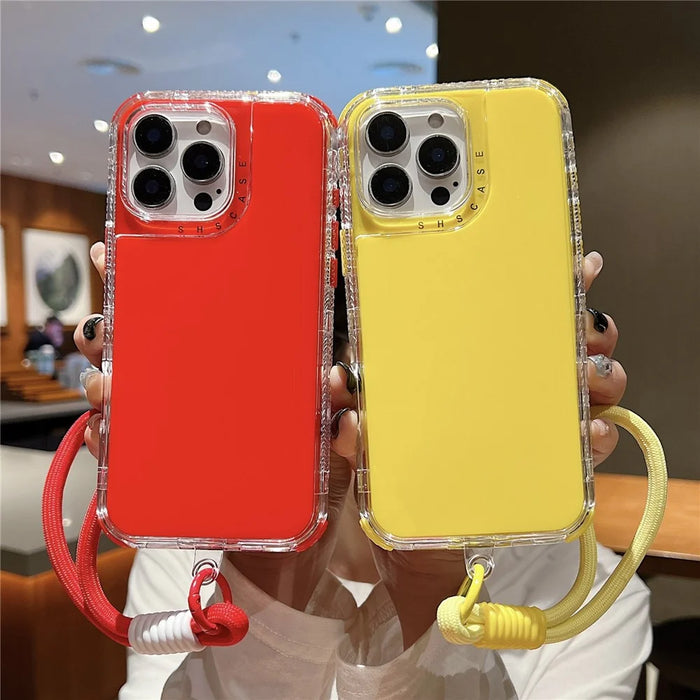 For iPhone 16 Pro Case 3 in 1 Drop-Proof PC + TPU Phone Back Cover with Wrist Strap - Red - 5