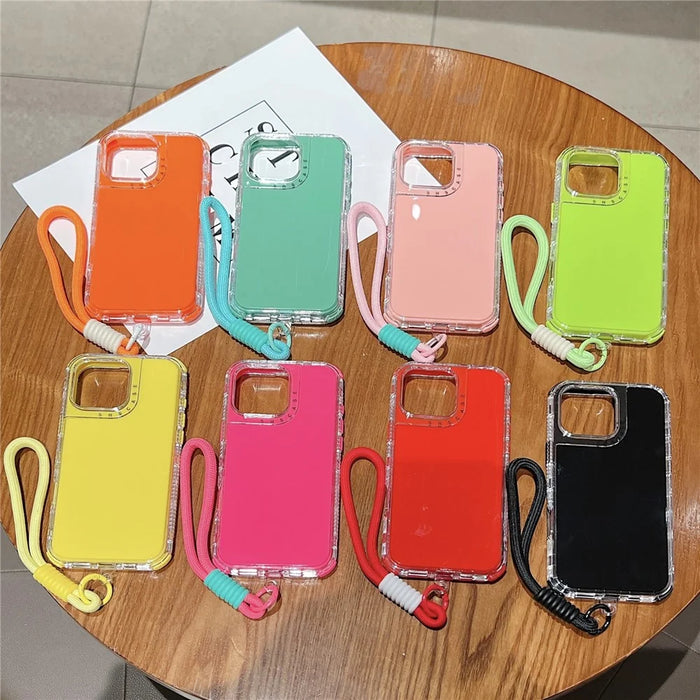 For iPhone 16 Pro Case 3 in 1 Drop-Proof PC + TPU Phone Back Cover with Wrist Strap - Red - 7