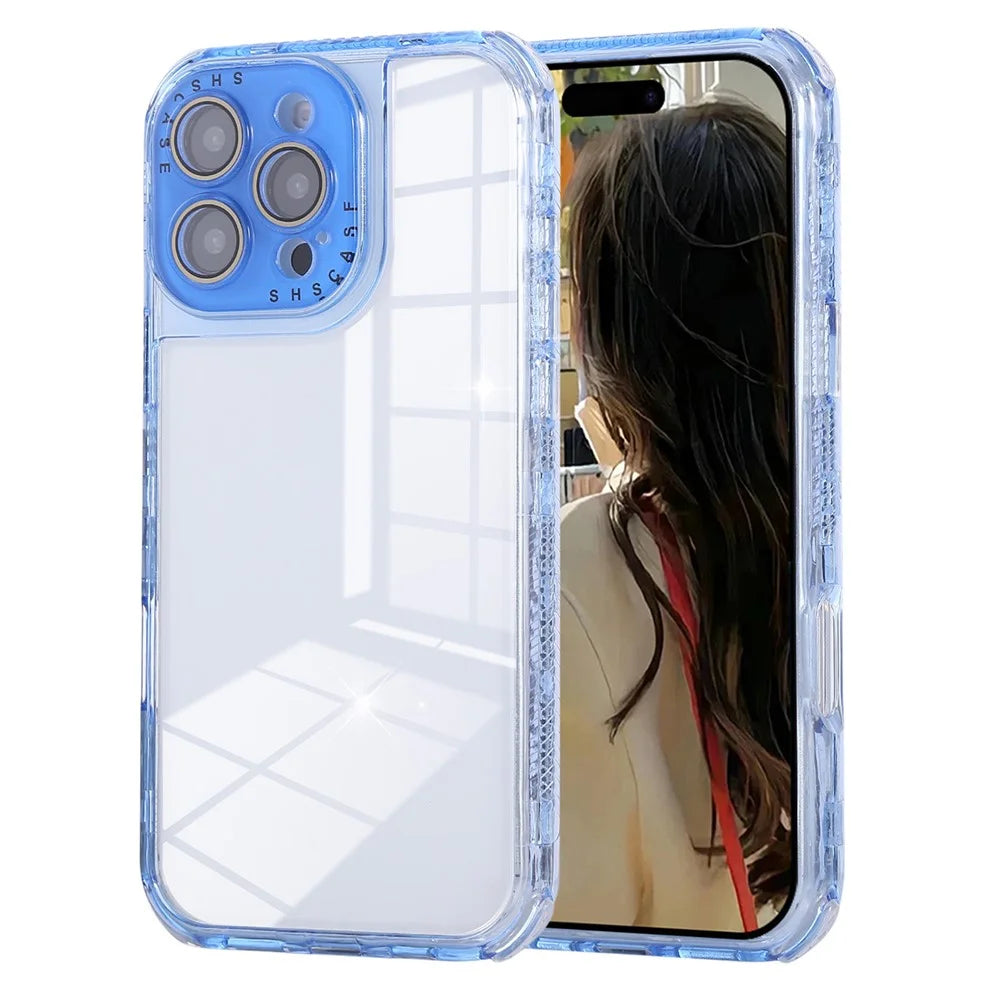 For iPhone 16 Pro Max Case Clear Colorful Frame Drop-Proof TPU + PC Phone Back Cover with Lens Film - Blue - 1