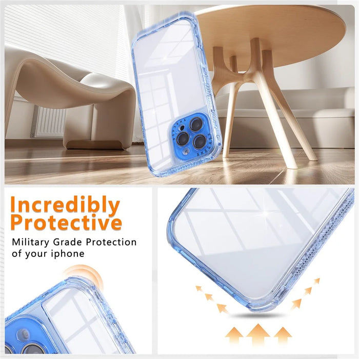 For iPhone 16 Pro Max Case Clear Colorful Frame Drop-Proof TPU + PC Phone Back Cover with Lens Film - Blue - 2