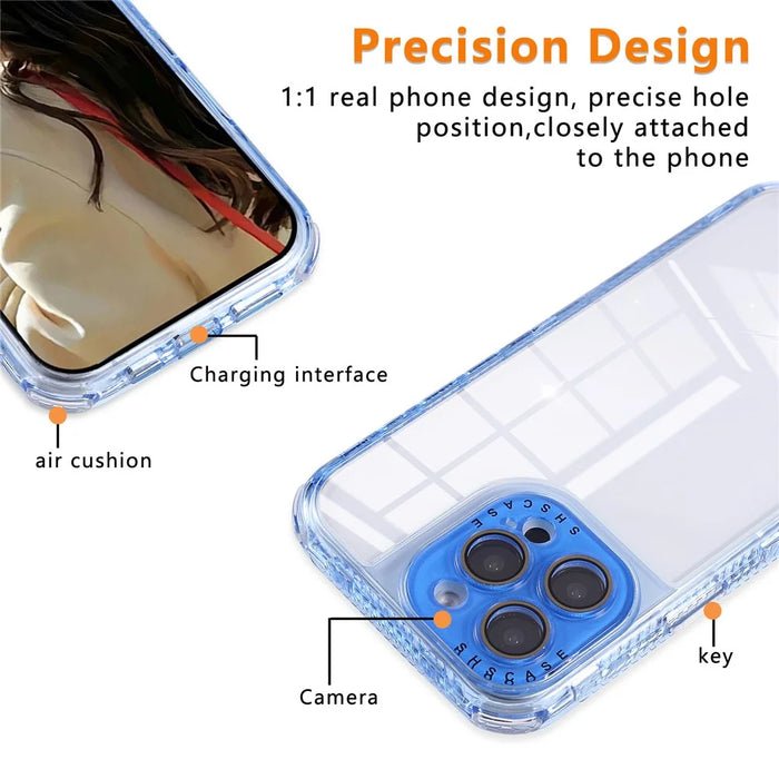 For iPhone 16 Pro Max Case Clear Colorful Frame Drop-Proof TPU + PC Phone Back Cover with Lens Film - Blue - 3