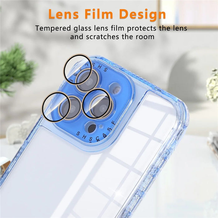 For iPhone 16 Pro Max Case Clear Colorful Frame Drop-Proof TPU + PC Phone Back Cover with Lens Film - Blue - 4