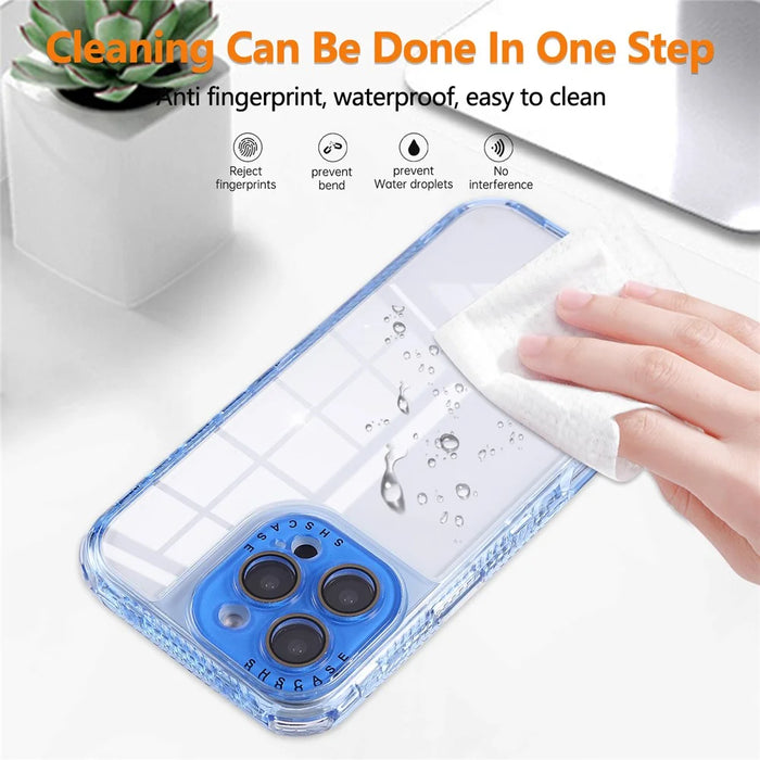 For iPhone 16 Pro Max Case Clear Colorful Frame Drop-Proof TPU + PC Phone Back Cover with Lens Film - Blue - 5