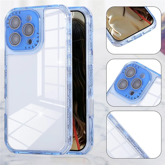 For iPhone 16 Pro Max Case Clear Colorful Frame Drop-Proof TPU + PC Phone Back Cover with Lens Film - Blue - 6