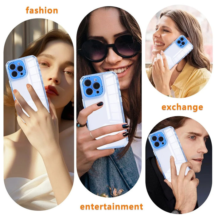 For iPhone 16 Pro Max Case Clear Colorful Frame Drop-Proof TPU + PC Phone Back Cover with Lens Film - Blue - 7