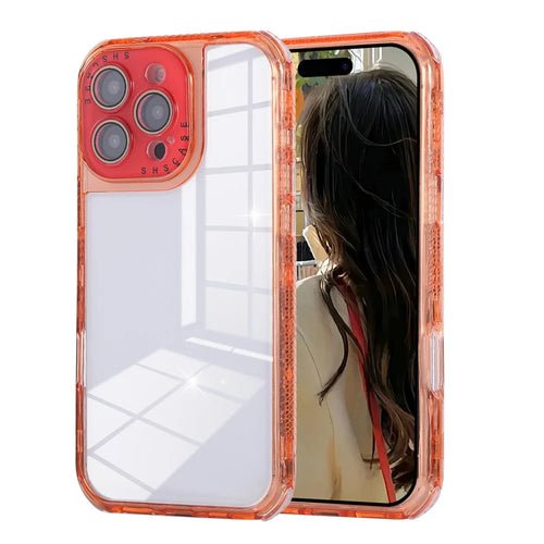 For iPhone 16 Pro Case Clear Colorful Frame Drop-Proof TPU + PC Phone Back Cover with Lens Film - Red - 1