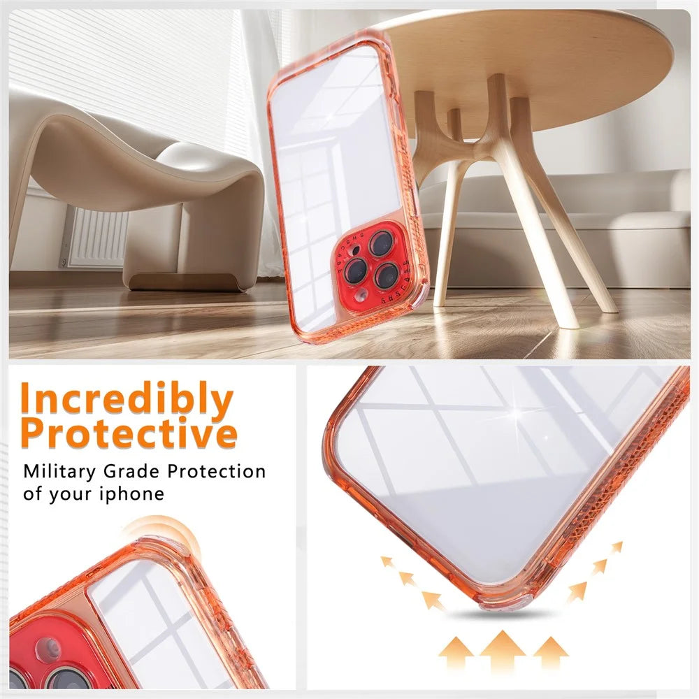 For iPhone 16 Pro Case Clear Colorful Frame Drop-Proof TPU + PC Phone Back Cover with Lens Film - Red - 2