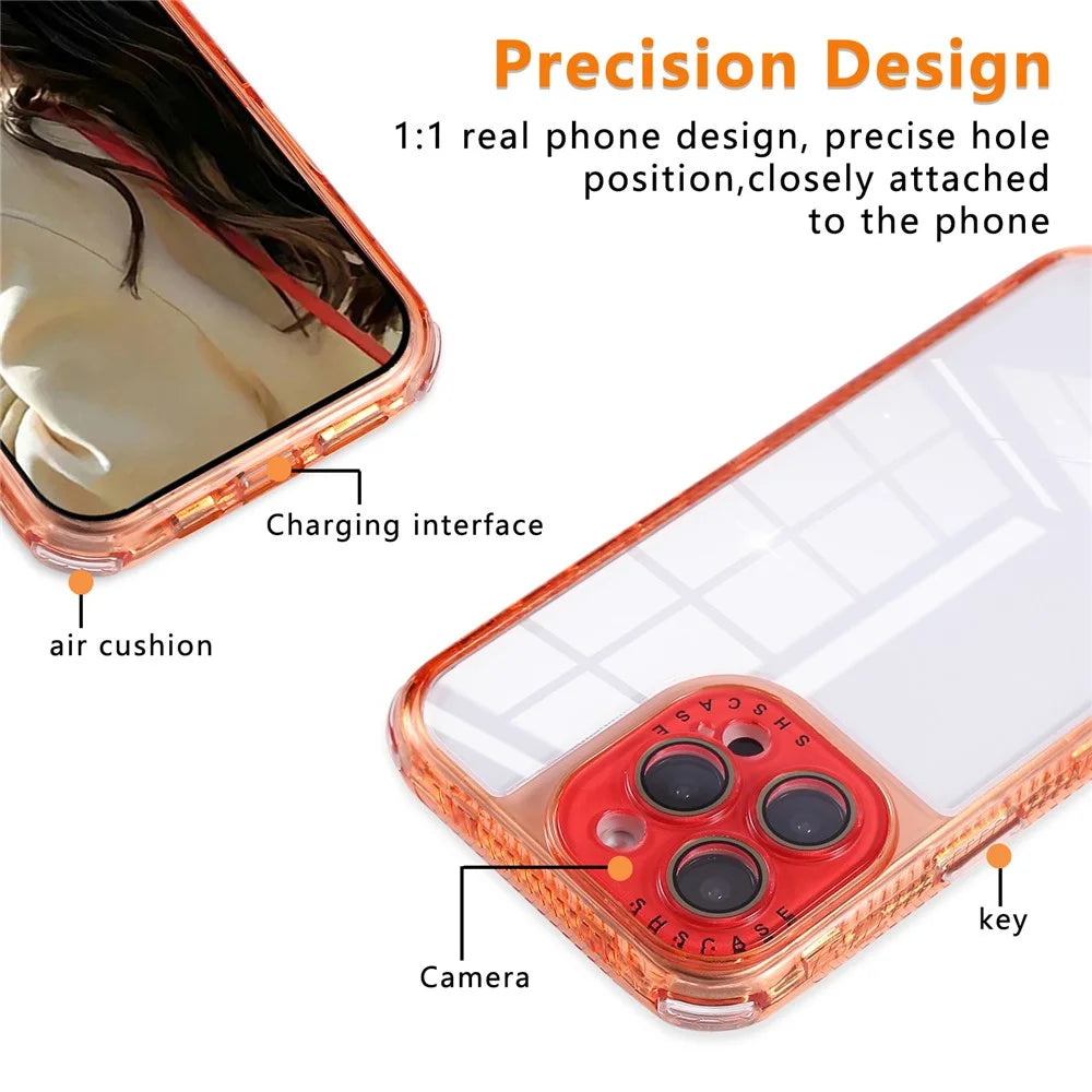 For iPhone 16 Pro Case Clear Colorful Frame Drop-Proof TPU + PC Phone Back Cover with Lens Film - Red - 3