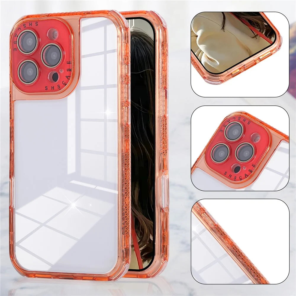 For iPhone 16 Pro Case Clear Colorful Frame Drop-Proof TPU + PC Phone Back Cover with Lens Film - Red - 6