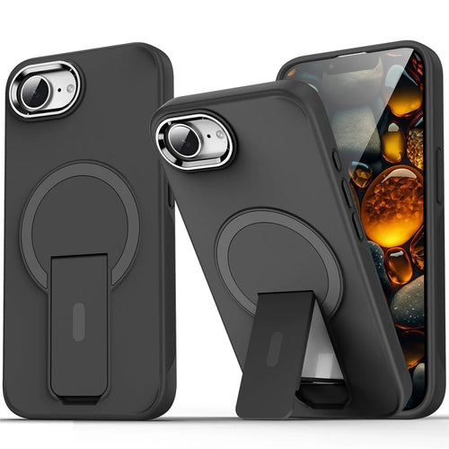 For iPhone 17e / 16e Case Compatible with MagSafe PC + TPU Phone Cover with Kickstand - Black - 1