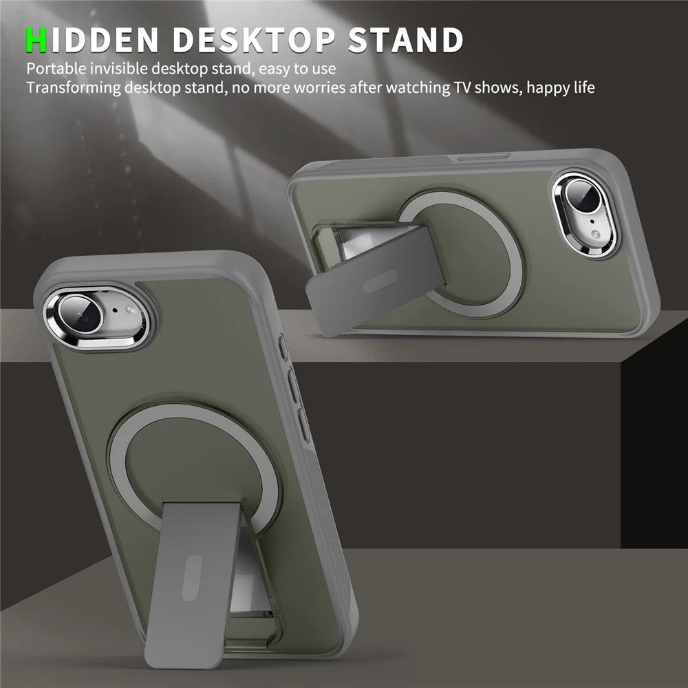 For iPhone 17e / 16e Case Compatible with MagSafe PC + TPU Phone Cover with Kickstand - Black - 2