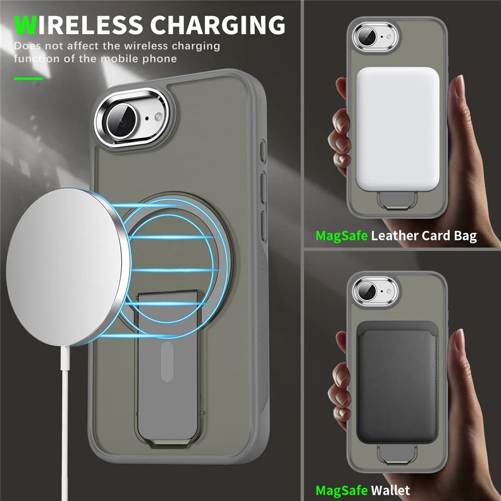 For iPhone 17e / 16e Case Compatible with MagSafe PC + TPU Phone Cover with Kickstand - Black - 3