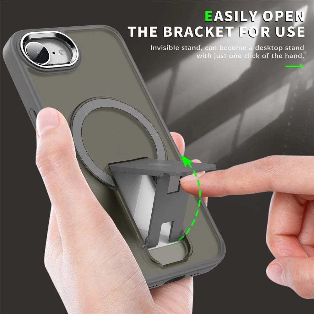For iPhone 17e / 16e Case Compatible with MagSafe PC + TPU Phone Cover with Kickstand - Black - 5