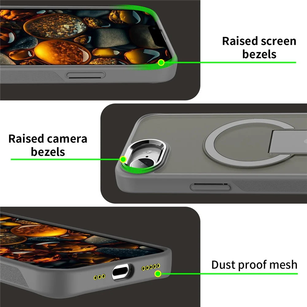For iPhone 17e / 16e Case Compatible with MagSafe PC + TPU Phone Cover with Kickstand - Black - 6