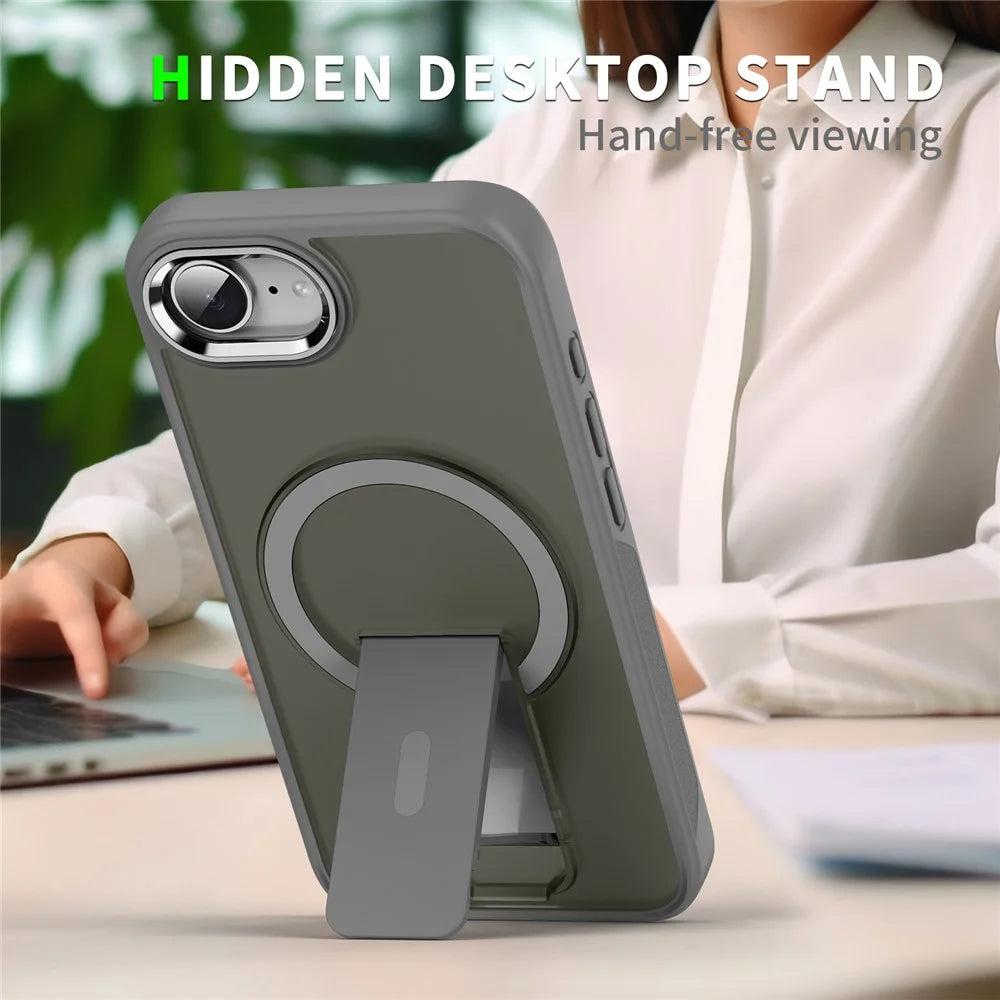 For iPhone 17e / 16e Case Compatible with MagSafe PC + TPU Phone Cover with Kickstand - Black - 7