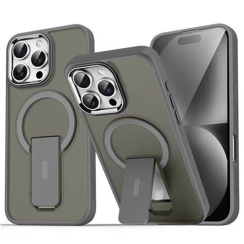For iPhone 16 Pro Max Case Compatible with MagSafe PC + TPU Phone Cover with Kickstand - Titanium Grey - 1