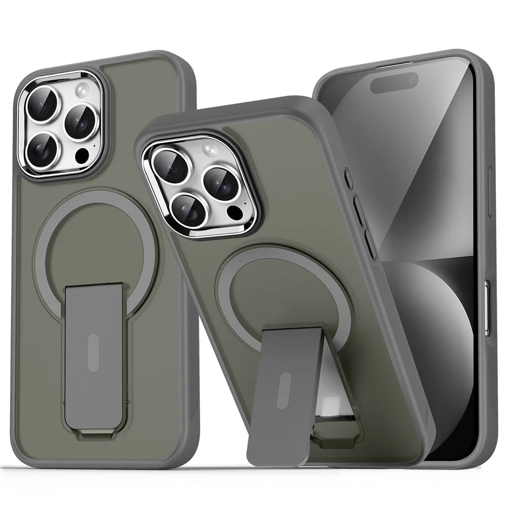For iPhone 16 Pro Max Case Compatible with MagSafe PC + TPU Phone Cover with Kickstand - Titanium Grey - 1
