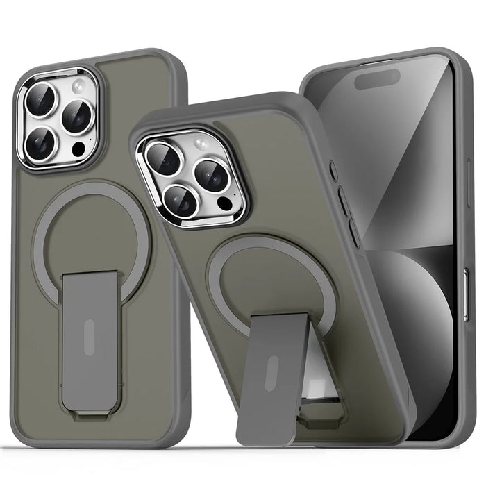 For iPhone 16 Pro Max Case Compatible with MagSafe PC + TPU Phone Cover with Kickstand - Titanium Grey - 1