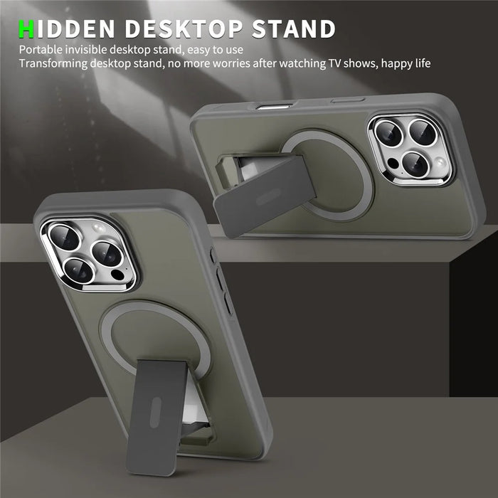 For iPhone 16 Pro Max Case Compatible with MagSafe PC + TPU Phone Cover with Kickstand - Titanium Grey - 2
