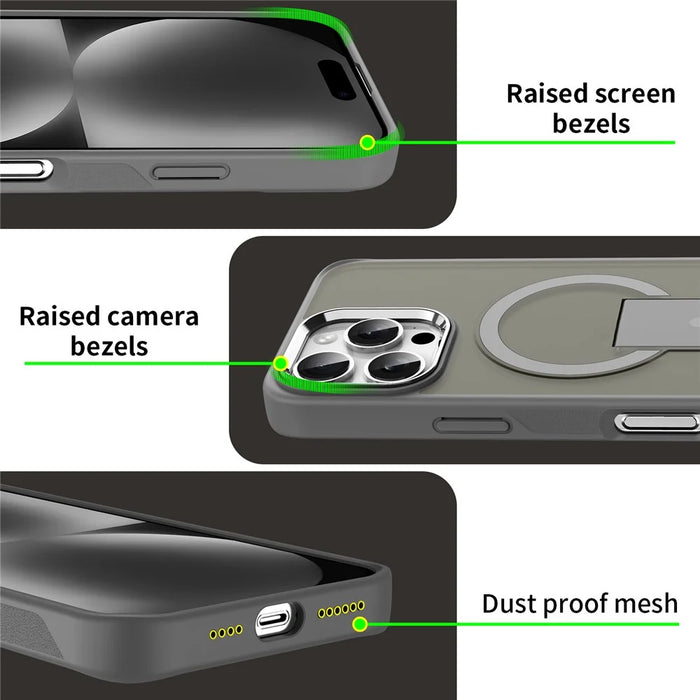 For iPhone 16 Pro Max Case Compatible with MagSafe PC + TPU Phone Cover with Kickstand - Titanium Grey - 7