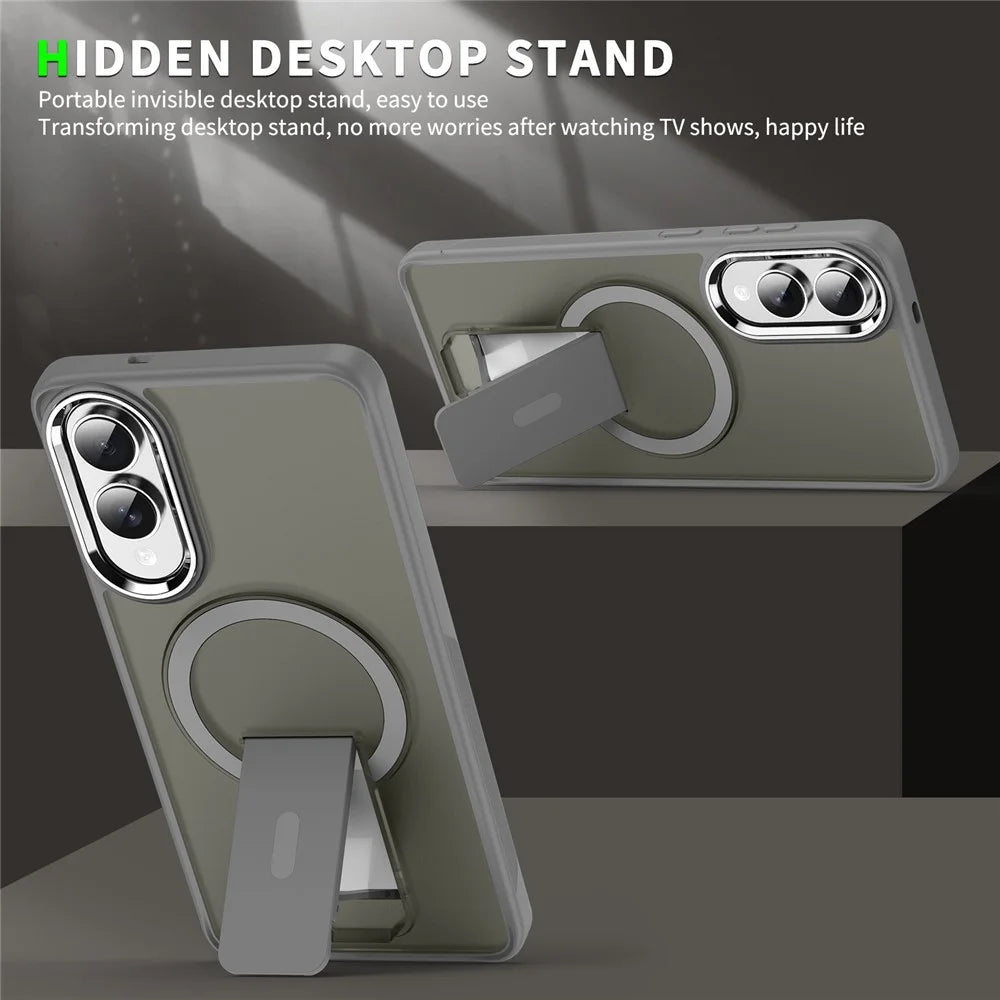 For Samsung Galaxy S25 Edge Magnetic Case PC + TPU Phone Cover with Kickstand - Titanium Grey - 2