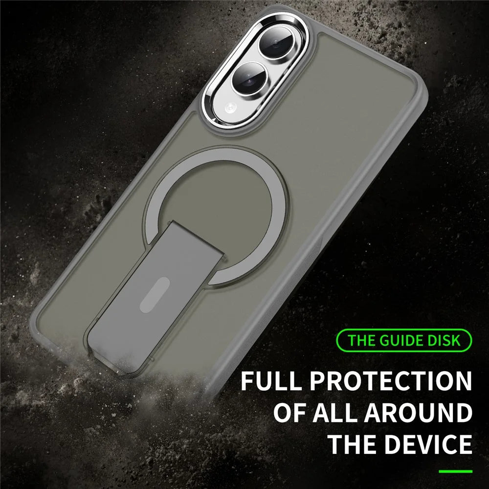 For Samsung Galaxy S25 Edge Magnetic Case PC + TPU Phone Cover with Kickstand - Titanium Grey - 3