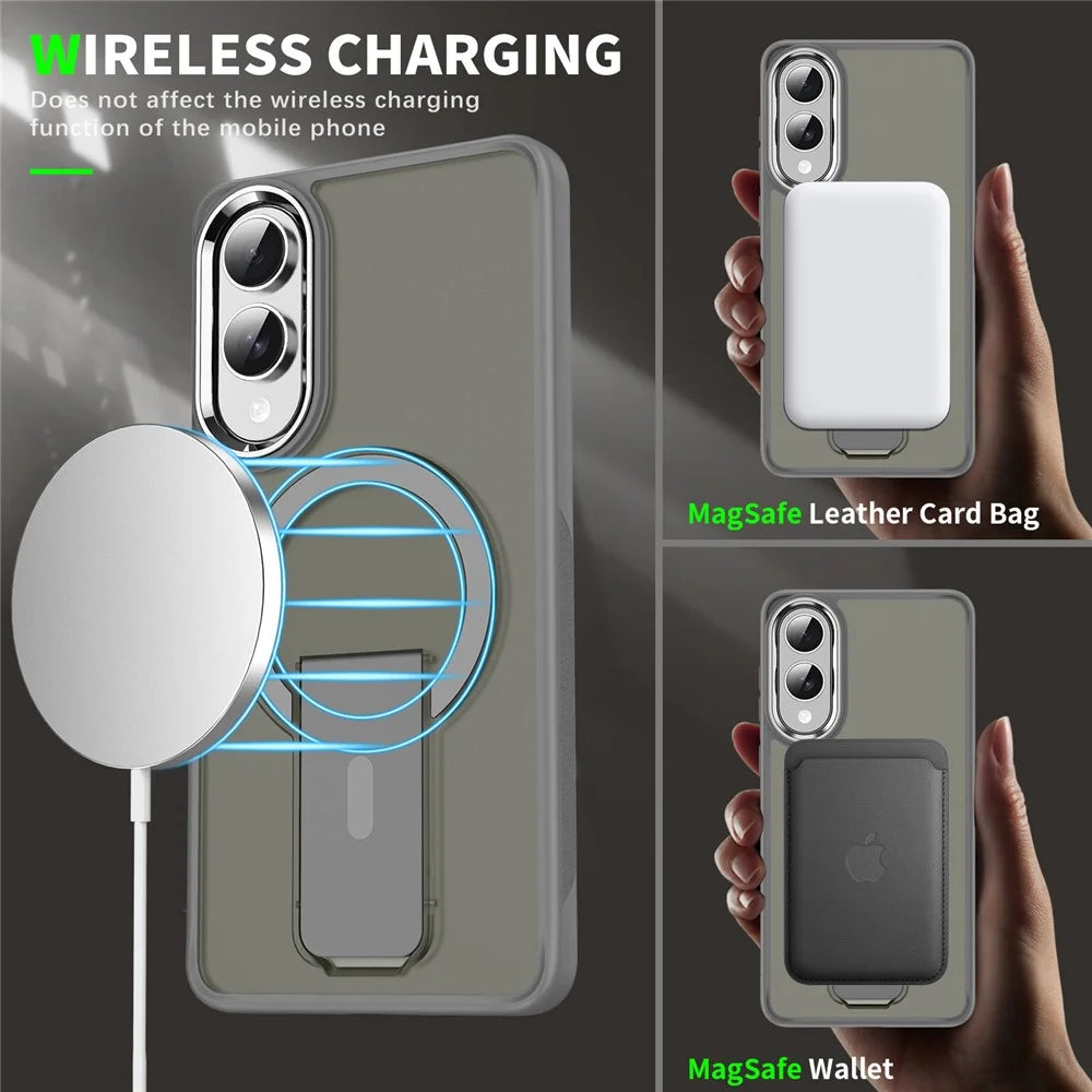 For Samsung Galaxy S25 Edge Magnetic Case PC + TPU Phone Cover with Kickstand - Titanium Grey - 5
