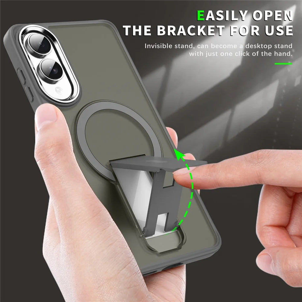 For Samsung Galaxy S25 Edge Magnetic Case PC + TPU Phone Cover with Kickstand - Titanium Grey - 6