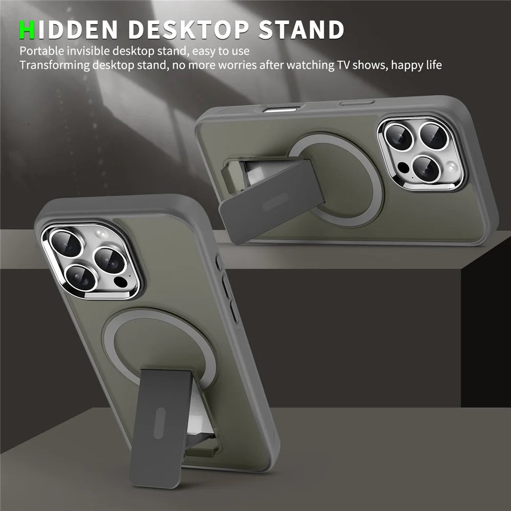 For iPhone 16 Pro Case Compatible with MagSafe PC + TPU Phone Cover with Kickstand - Titanium Grey - 2
