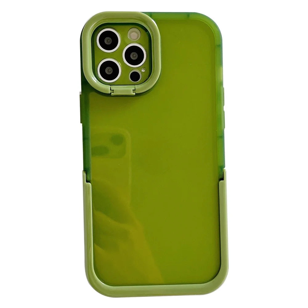 For iPhone 14 Pro Anti-fading Cell Phone Case Shell Kickstand Rear Camera Ring Slim Fit Phone Back Cover - Green - 1