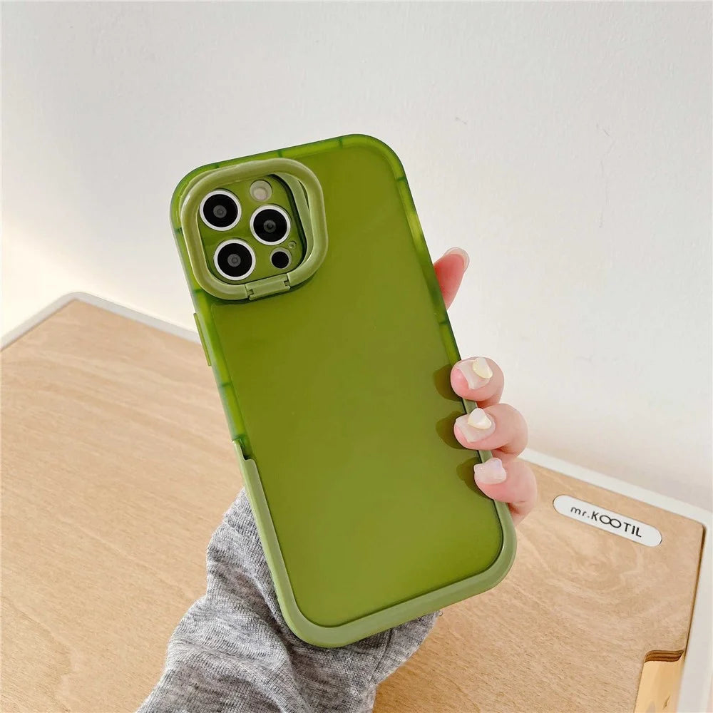 For iPhone 14 Pro Anti-fading Cell Phone Case Shell Kickstand Rear Camera Ring Slim Fit Phone Back Cover - Green - 2