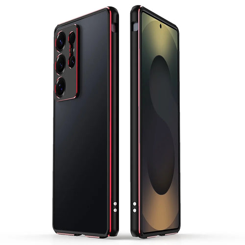 For Samsung Galaxy S25 Ultra Bumper Case Metal Frame Phone Cover with Camera Lens Guard - Black / Red - 1